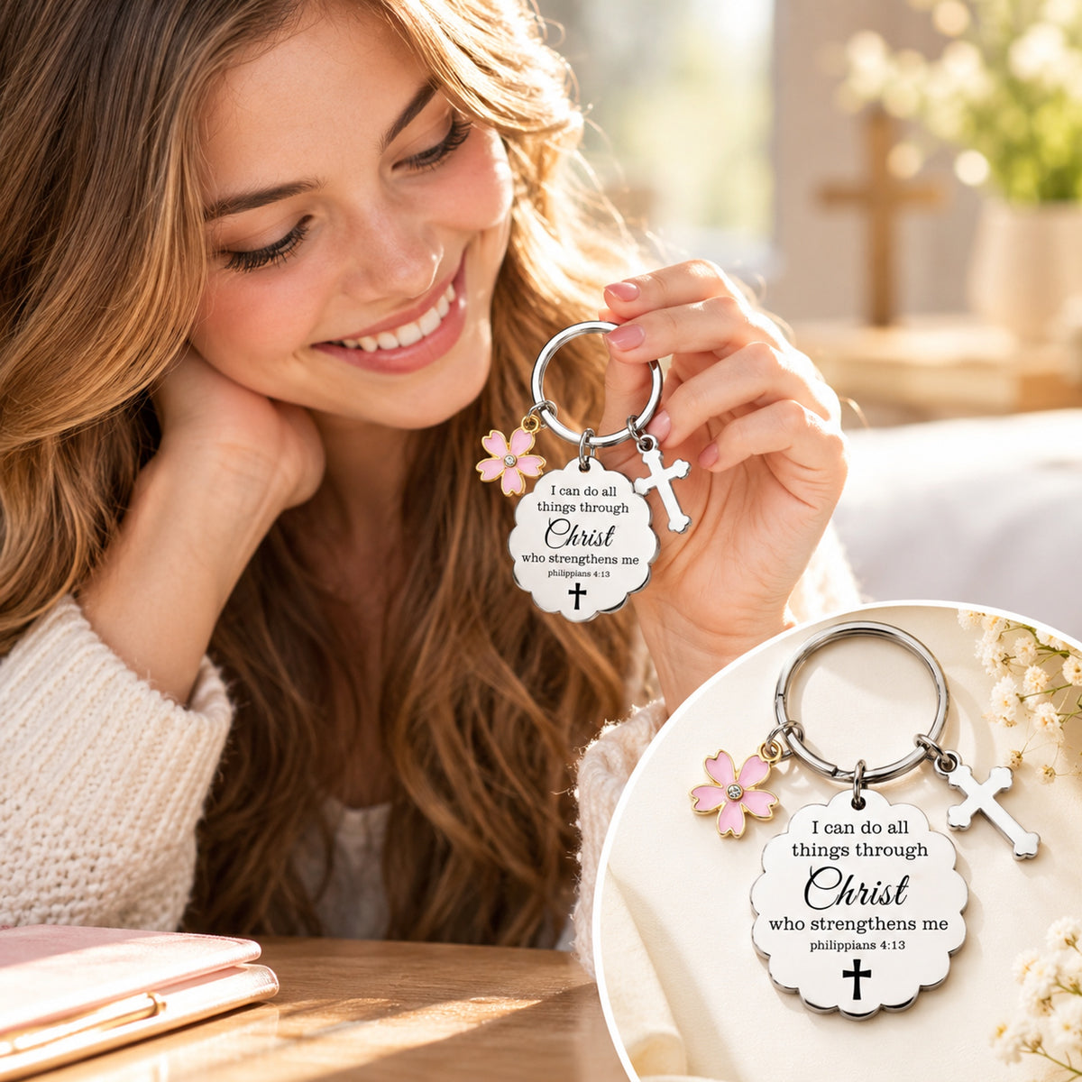 Christian Cross Keychain – Inspirational Bible Verse Gift for Women, Faith-Based Keepsake for Friends, Family & Loved Ones