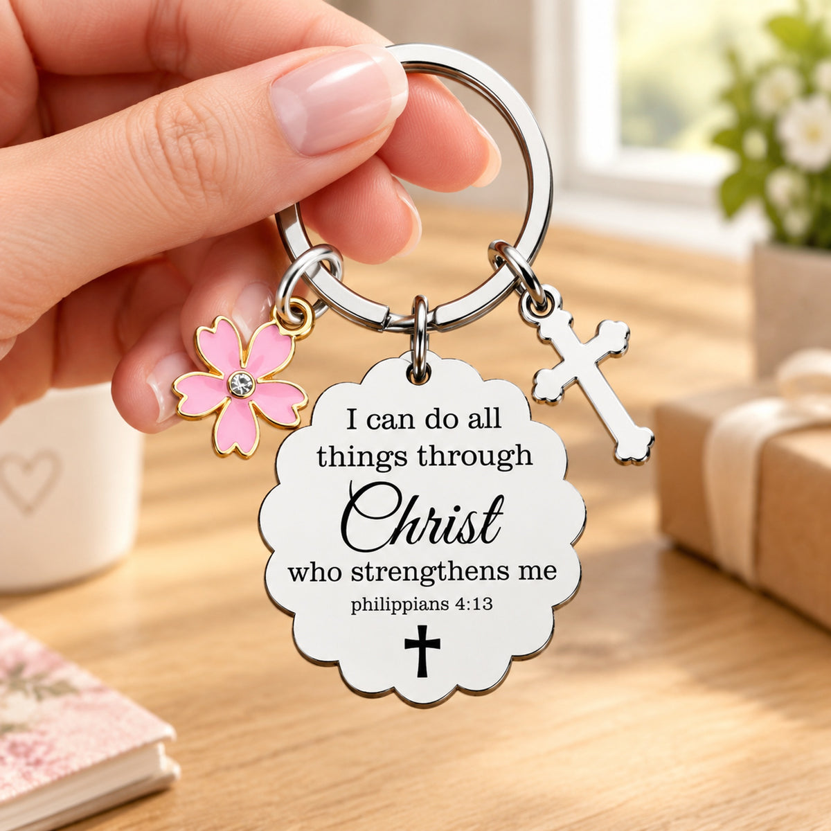 Christian Cross Keychain – Inspirational Bible Verse Gift for Women, Faith-Based Keepsake for Friends, Family & Loved Ones