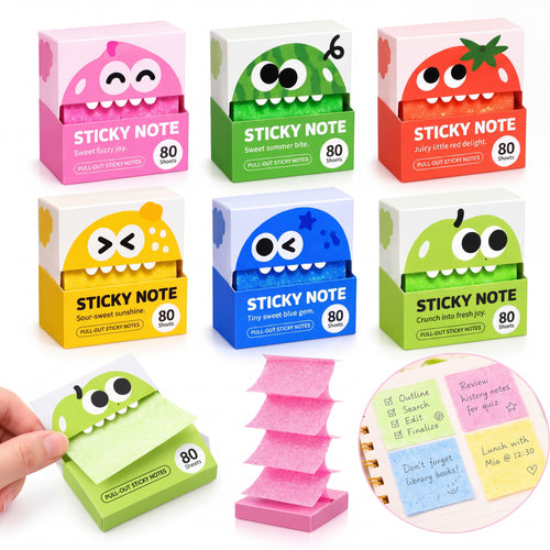 ✨ Cute Monster Glitter Transparent Sticky Notes – Pull-Out Memo Pad for Journaling, Bible Study & Planning 💖