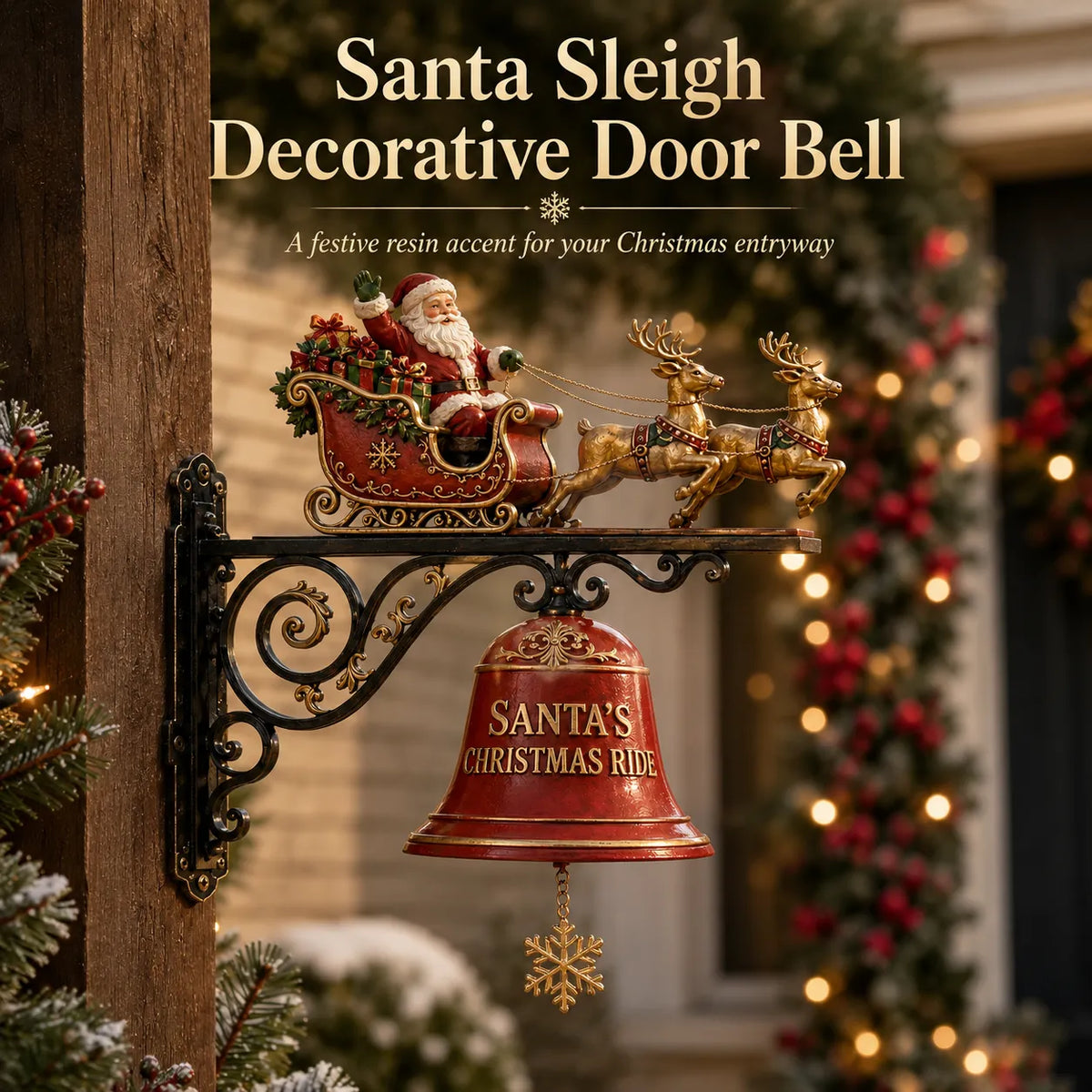 🎅 Santa Sleigh with Reindeer & Bell | 3D Christmas Outdoor Decoration
