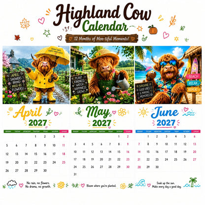 🐮 2027 Highland Cow Calendar – 12 Months of Moo-tiful Moments & Good Vibes