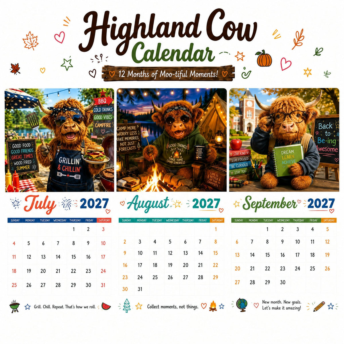 🐮 2027 Highland Cow Calendar – 12 Months of Moo-tiful Moments & Good Vibes