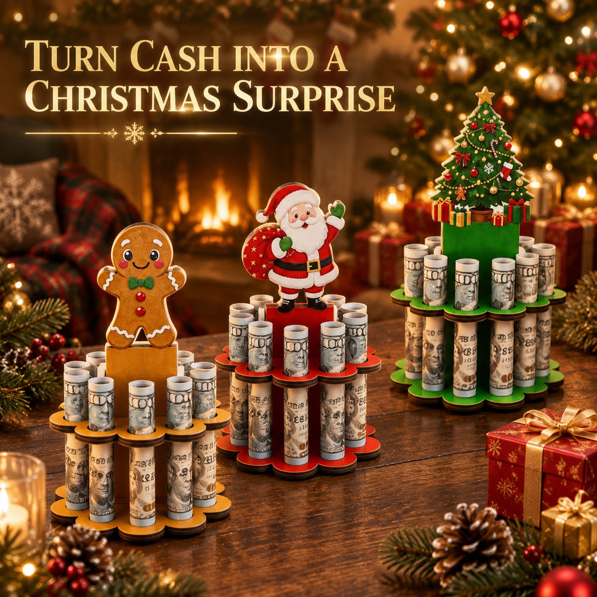 Christmas Tabletop Wooden Money Holder 🎁