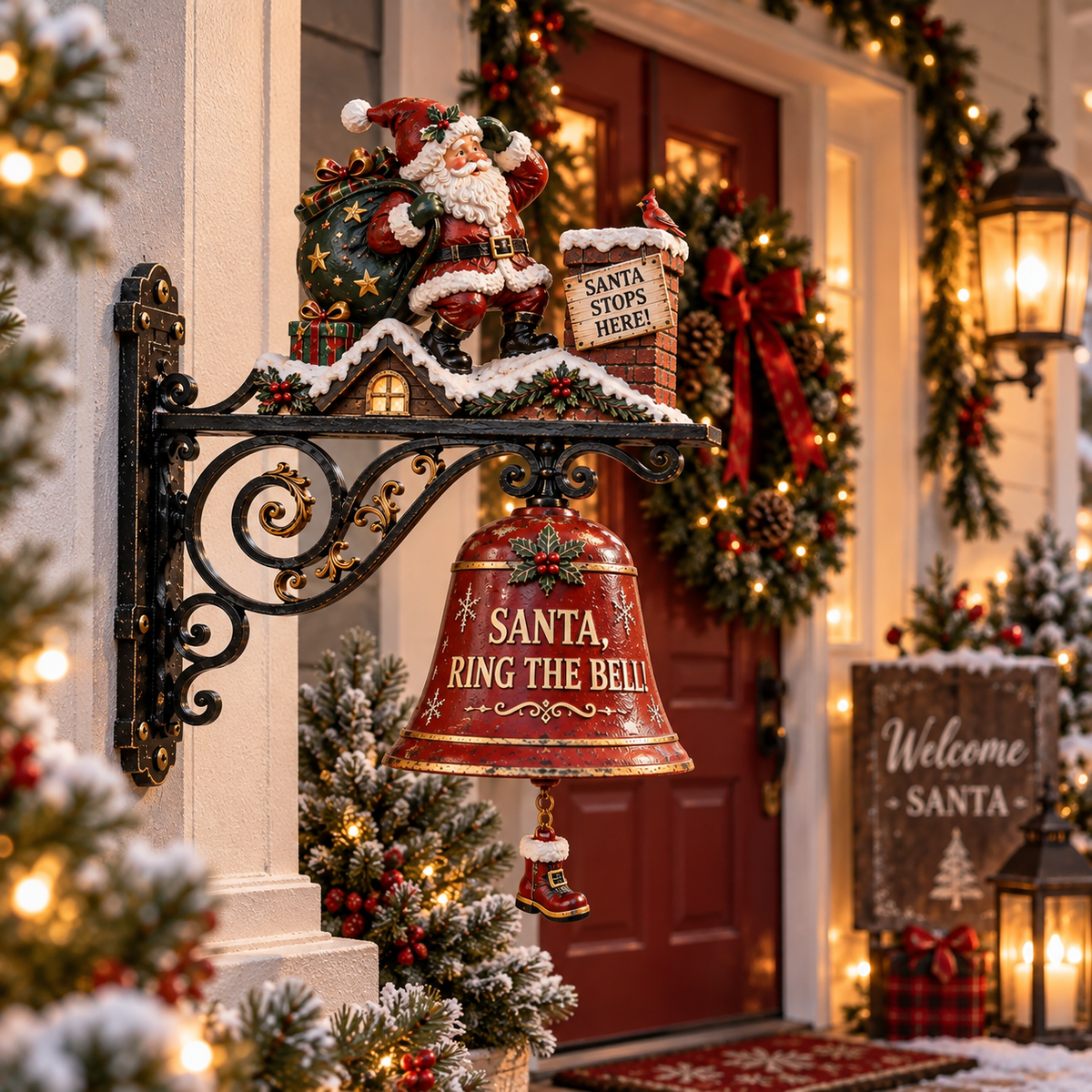 🎅 Santa, Ring the Bell! Iron Christmas Door Bell — Vintage Holiday Porch & Entryway Decor