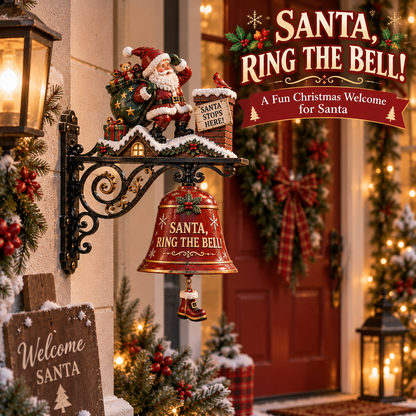 🎅 Santa, Ring the Bell! Iron Christmas Door Bell — Vintage Holiday Porch & Entryway Decor
