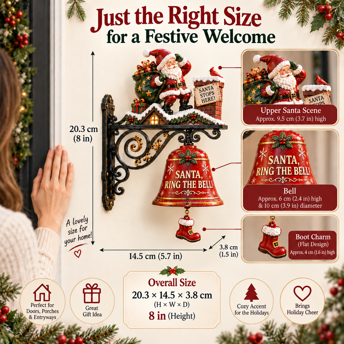 🎅 Santa, Ring the Bell! Iron Christmas Door Bell — Vintage Holiday Porch & Entryway Decor