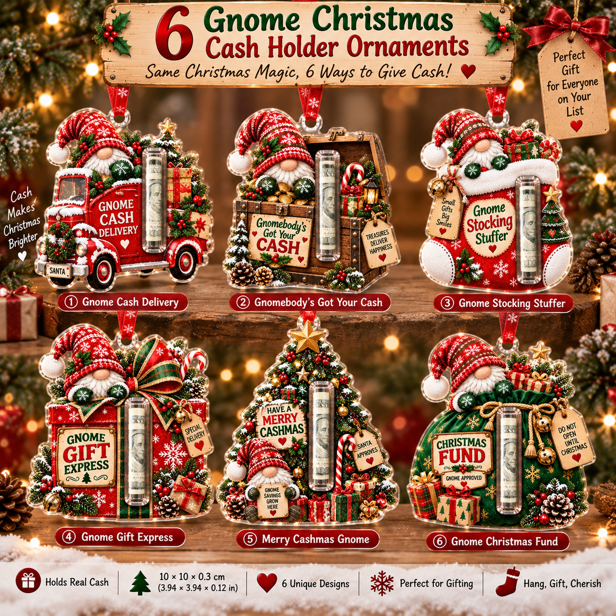 🎄 Gnome Christmas Cash Holder Ornament