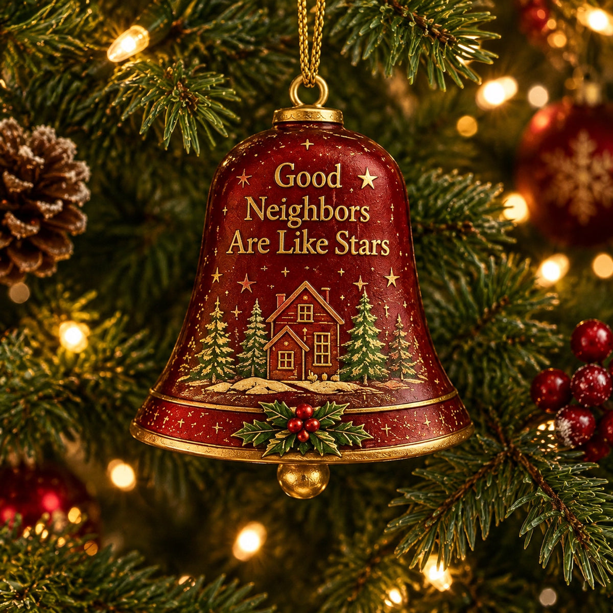 🔔 Sentimental Christmas Bell Ornament – 3D Keepsake with Gold Accents & Heartfelt Verse