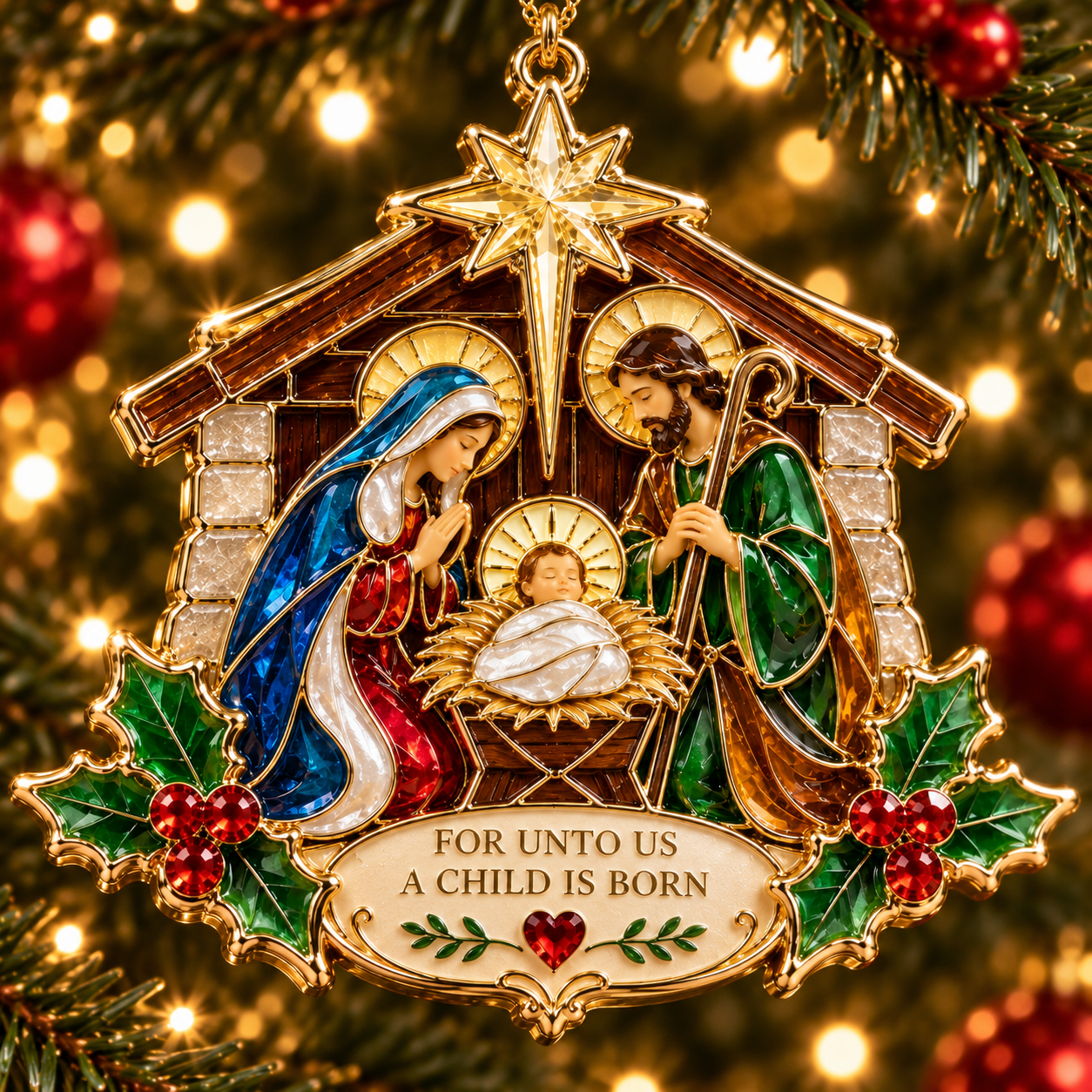 ✨🙏 Nativity Scene Stained Glass Style Ornament