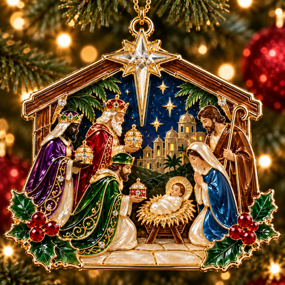 ✨🙏 Nativity Scene Stained Glass Style Ornament