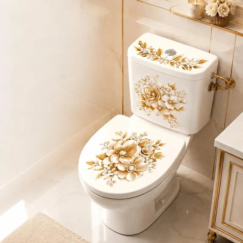 Last Day 50% OFF-Only$12.99🎁3-Piece Floral Bathroom Toilet Sticker Set – Decorative Peel & Stick Decals
