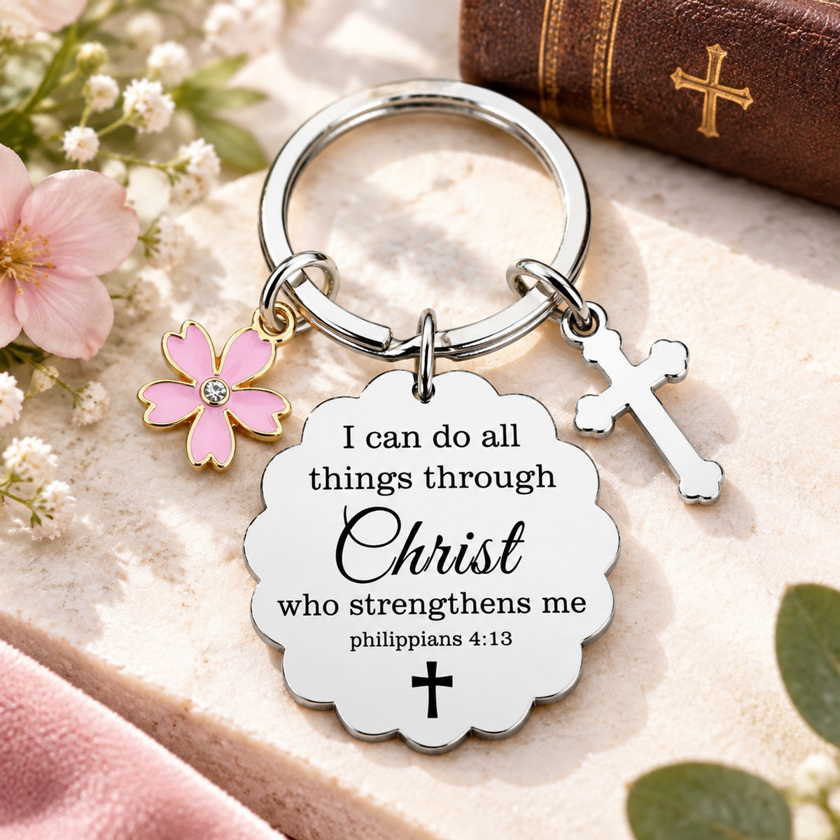 Christian Cross Keychain – Inspirational Bible Verse Gift for Women, Faith-Based Keepsake for Friends, Family & Loved Ones