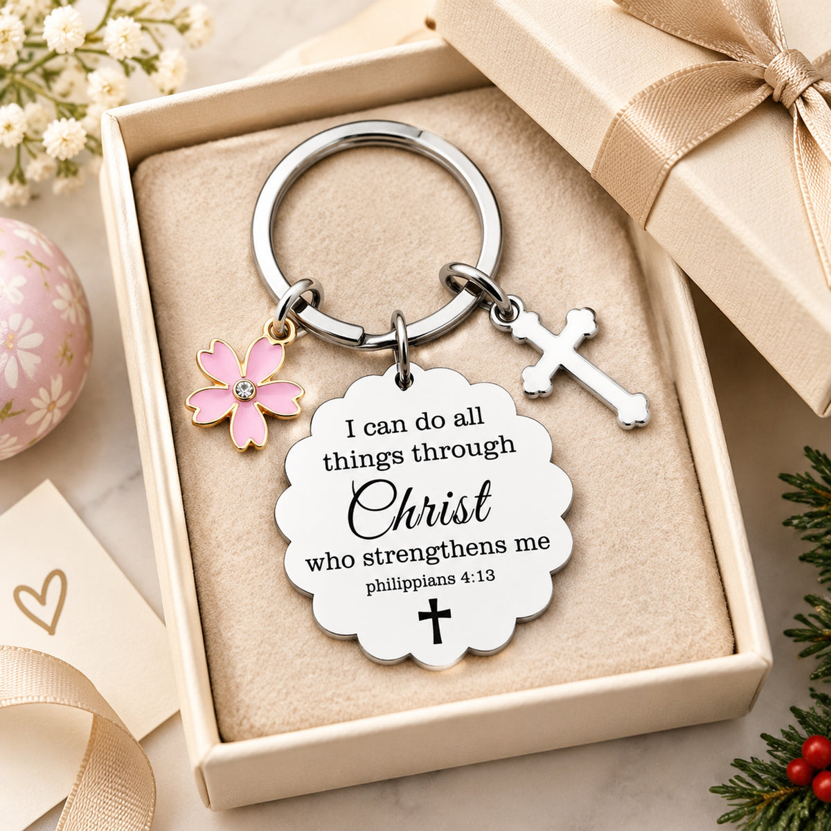 Christian Cross Keychain – Inspirational Bible Verse Gift for Women, Faith-Based Keepsake for Friends, Family & Loved Ones