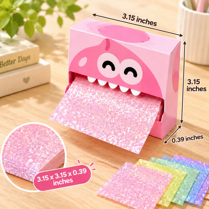 ✨ Cute Monster Glitter Transparent Sticky Notes – Pull-Out Memo Pad for Journaling, Bible Study & Planning 💖